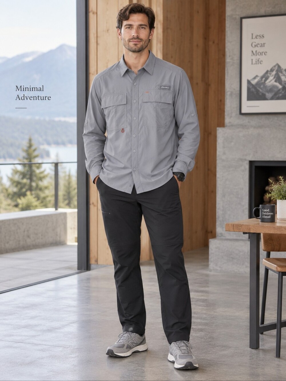 Eddie Bauer Men’s M Gray Nylon Vented Utility Hiking Fishing Shirt